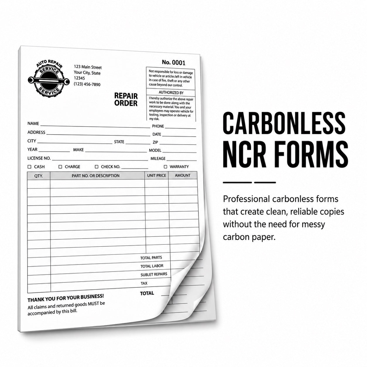 NCR Forms (2 Parts | White & Yellow) Black & White